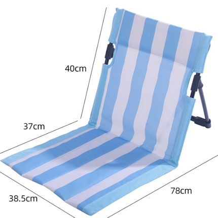 Portable Folding Beach Ground Chair with Back Support Sky Blue Striped Lightweight Padded Mat for Camping Picnics Festivals - Standard Model.