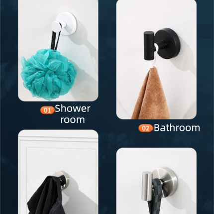 Heavy Duty Stainless Steel Suction Cup Hook Vacuum Wall Hanger Brushed Silver No Drill Towel Holder for Bathroom Kitchen & Shower - Waterproof.
