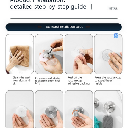 Heavy Duty Stainless Steel Suction Cup Hook Vacuum Wall Hanger Brushed Silver No Drill Towel Holder for Bathroom Kitchen & Shower - Waterproof.