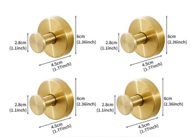 4-Pack Gold Stainless Steel Suction Cup Hooks - Heavy Duty Vacuum No-Drill Wall Hangers for Bathroom, Shower & Kitchen (Luxury Brushed Finish).