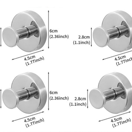 4-Pack Polished Stainless Steel Suction Cup Hooks - Heavy Duty Mirror Chrome Finish No-Drill Wall Hangers for Bathroom, Shower & Glass Doors (Waterproof).