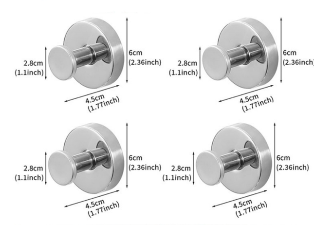 4-Pack Polished Stainless Steel Suction Cup Hooks - Heavy Duty Mirror Chrome Finish No-Drill Wall Hangers for Bathroom, Shower & Glass Doors (Waterproof).