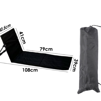 Portable Outdoor Folding Ground Chair with Back Support (Extra Long Black) - Lightweight Padded Beach Mat & Picnic Seat for Camping, Festivals & Parks.