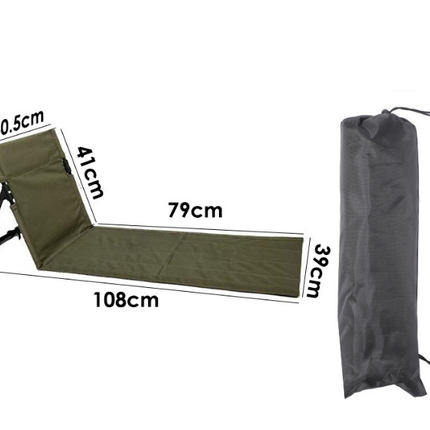 Portable Outdoor Folding Ground Chair with Back Support (Extra Long Dark Green) - Lightweight Padded Beach Mat & Picnic Seat for Camping, Festivals & Parks.