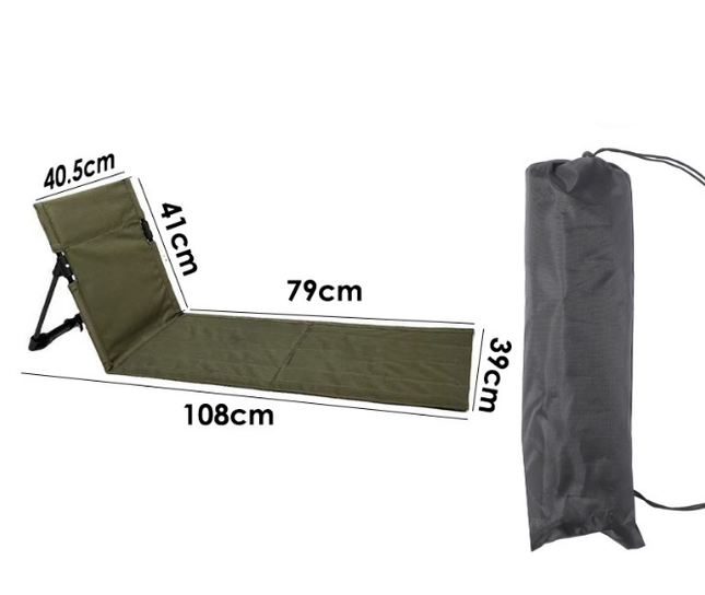 Portable Outdoor Folding Ground Chair with Back Support (Extra Long Dark Green) - Lightweight Padded Beach Mat & Picnic Seat for Camping, Festivals & Parks.