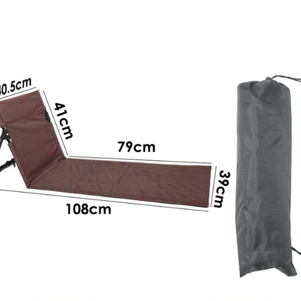 Portable Outdoor Folding Ground Chair with Back Support (Extra Long Brown) - Lightweight Padded Beach Mat & Picnic Seat for Camping, Festivals & Parks.