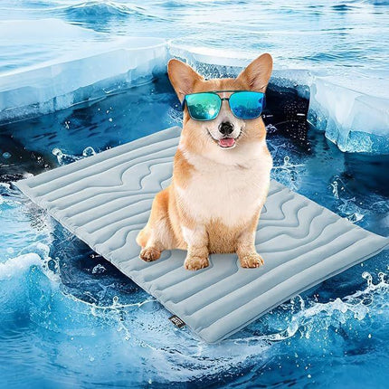 Pet Cooling Mat Self Cooling Pad for Dogs Cats Dual Sided Summer Sleeping Bed Blue Medium (91x58cm).
