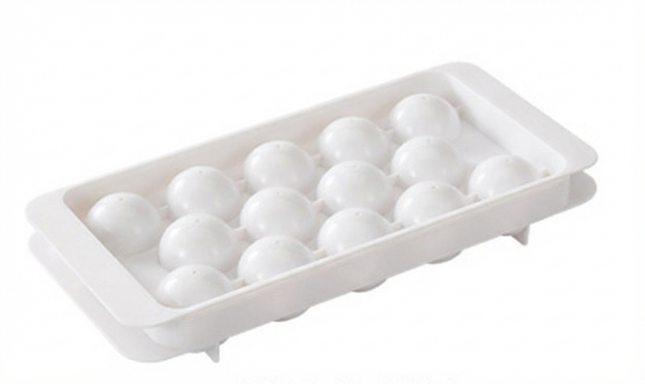 2 PCS Round Ice Cube Trays with Lids 14 Cavity Sphere Ice Ball Maker Mould Stackable Hard Plastic Easy Release for Whiskey Cocktails White.