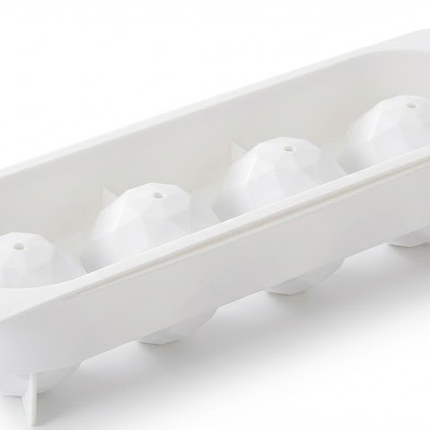 2 PCS Large Diamond Ice Cube Trays with Lids 4 Cavity Geometric Sphere Ice Ball Maker Mould Stackable Hard Plastic for Whiskey Cocktails White.