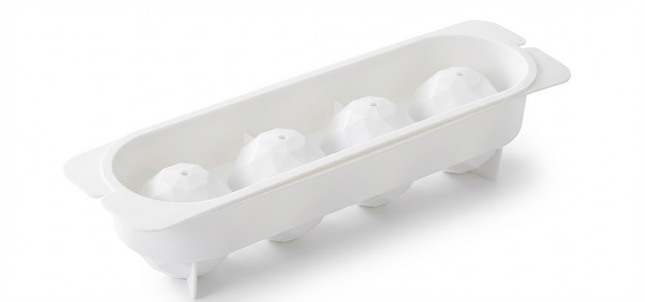 2 PCS Large Diamond Ice Cube Trays with Lids 4 Cavity Geometric Sphere Ice Ball Maker Mould Stackable Hard Plastic for Whiskey Cocktails White.