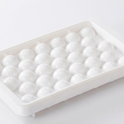 2 PCS Round Ice Cube Trays with Lids 33 Cavity Sphere Ice Ball Maker Mould Stackable Hard Plastic Easy Release for Cocktails Whiskey White.