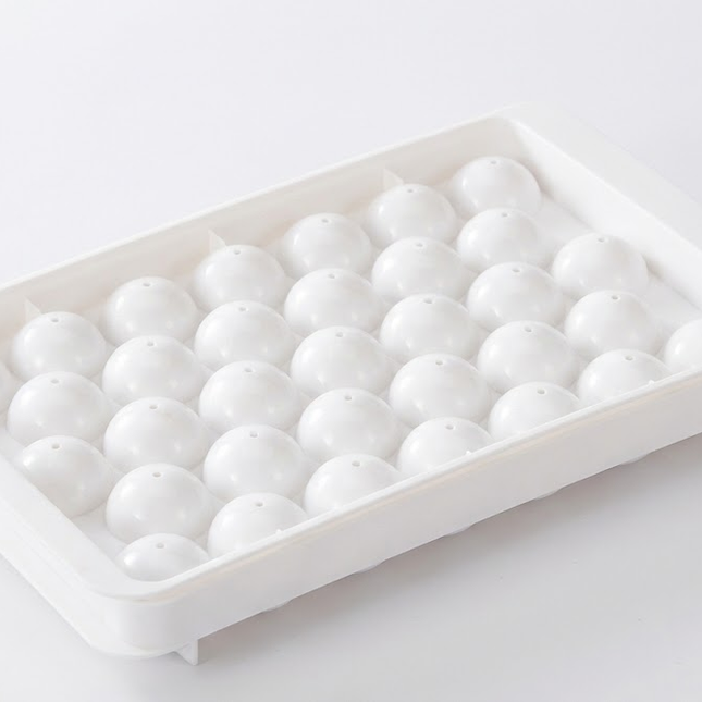 2 PCS Round Ice Cube Trays with Lids 33 Cavity Sphere Ice Ball Maker Mould Stackable Hard Plastic Easy Release for Cocktails Whiskey White.