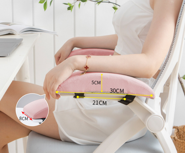 1 Pair of Memory Foam Chair Armrest Pads - Ergonomic Elbow Support Cushions - Soft Plush Cover with Anti-Slip Straps for Office & Gaming Chairs (Pink).