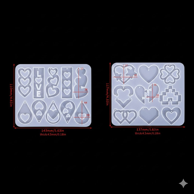 2 Pieces Mother's Day DIY Heart Earring Silicone Molds Set Heart Shaped Pendant Resin Casting Tools for Jewellery Making and Crafts.