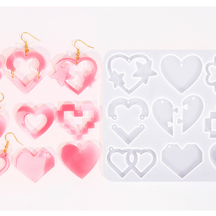 2 Pieces Mother's Day DIY Heart Earring Silicone Molds Set Heart Shaped Pendant Resin Casting Tools for Jewellery Making and Crafts.