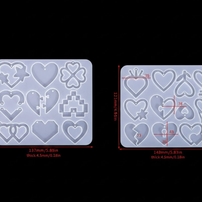 2 Pieces Mother's Day DIY Heart Earring Silicone Molds Set Heart Shaped Pendant Resin Casting Tools for Jewellery Making and Crafts.