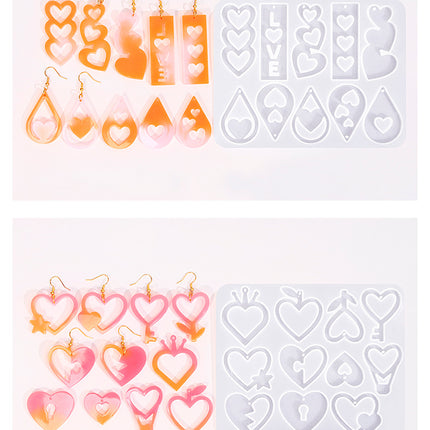 2 Pieces Mother's Day DIY Heart Earring Silicone Molds Set Heart Shaped Pendant Resin Casting Tools for Jewellery Making and Crafts.