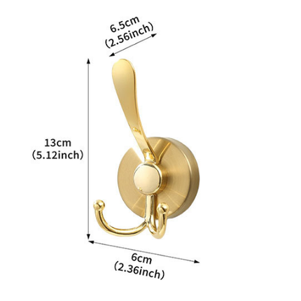 Stainless Steel Vacuum Suction Cup Hook Rack 3-Hook Gold Wall Mounted Towel Rail for Bathroom and Kitchen No Drilling Required.