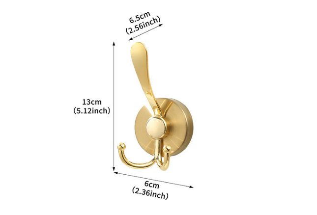 Stainless Steel Vacuum Suction Cup Hook Rack 3-Hook Gold Wall Mounted Towel Rail for Bathroom and Kitchen No Drilling Required.