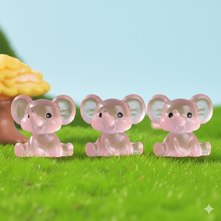 3 PCS Set Mini Luminous Pink Elephant Figurines Split Pose Glow in the Dark Resin Ornaments for Micro Landscape Garden and Desk Decor.