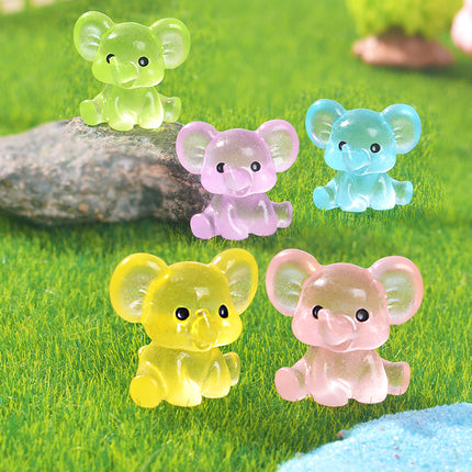 3 PCS Set Mini Luminous Pink Elephant Figurines Split Pose Glow in the Dark Resin Ornaments for Micro Landscape Garden and Desk Decor.