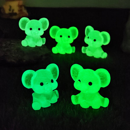 3 PCS Set Mini Luminous Yellow Elephant Figurines Split Pose Glow in the Dark Resin Ornaments for Micro Landscape Garden and Desk Decor.