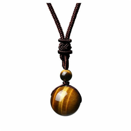Handmade Woven Tiger Eye Stone Pendant Necklace Vintage Natural 10mm Gemstone Jewelry for Men and Women Simple Retro Style Accessory.