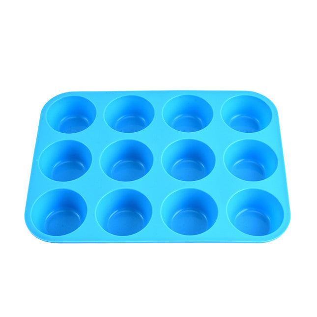 12-Cup Silicone Muffin Pan - Non-Stick Blue Baking Mould for Cupcakes, Egg Bites & Tarts - Food Grade, Heat Resistant & Dishwasher Safe (29.5cm).