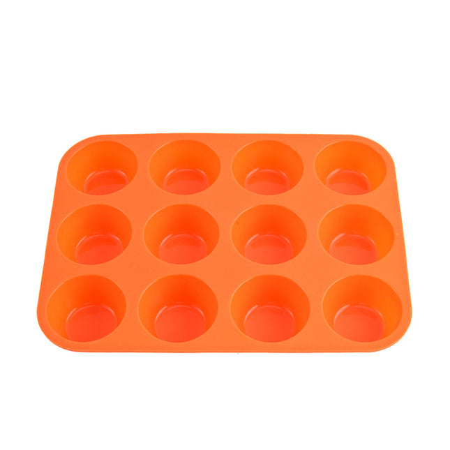 12-Cup Silicone Muffin Pan - Non-Stick Orange Baking Mould for Cupcakes, Egg Bites & Tarts - Food Grade, Heat Resistant & Dishwasher Safe (29.5cm).