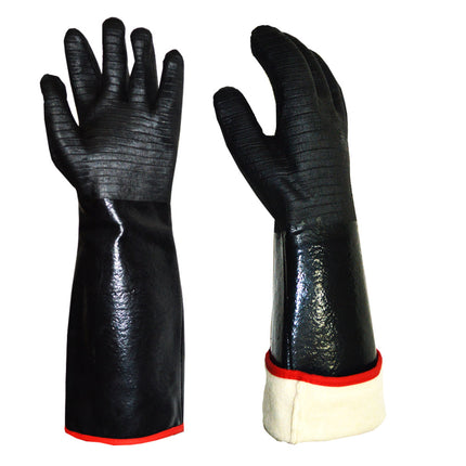 16 Inch Neoprene Heat Resistant BBQ Gloves - Waterproof & Oil Proof Long Sleeve Mitts - Extreme Heat Protection for Grilling, Boiling Water & Industrial Use (Black).