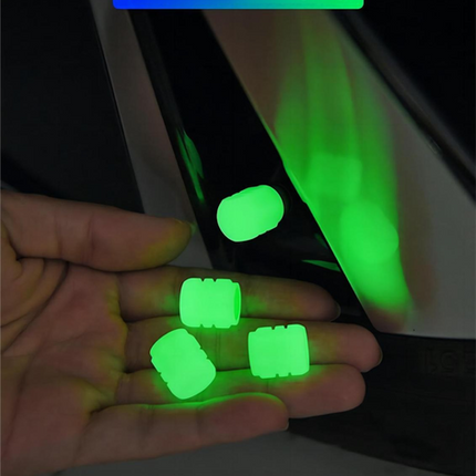 Universal Luminous Tyre Valve Caps 8 PCS Yellow Glow in Dark Dust Covers for Cars Motorbikes & Bicycles Easy Install.