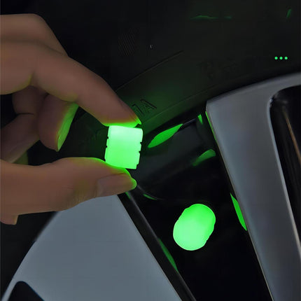 Universal Luminous Tyre Valve Caps 8 PCS Yellow Glow in Dark Dust Covers for Cars Motorbikes & Bicycles Easy Install.