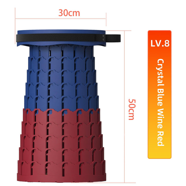 Portable Retractable Stool MAX Gen 8 Telescopic Camping Seat 50cm Tall Extra Wide Heavy Duty Crystal Blue & Wine Red for Fishing & Events.