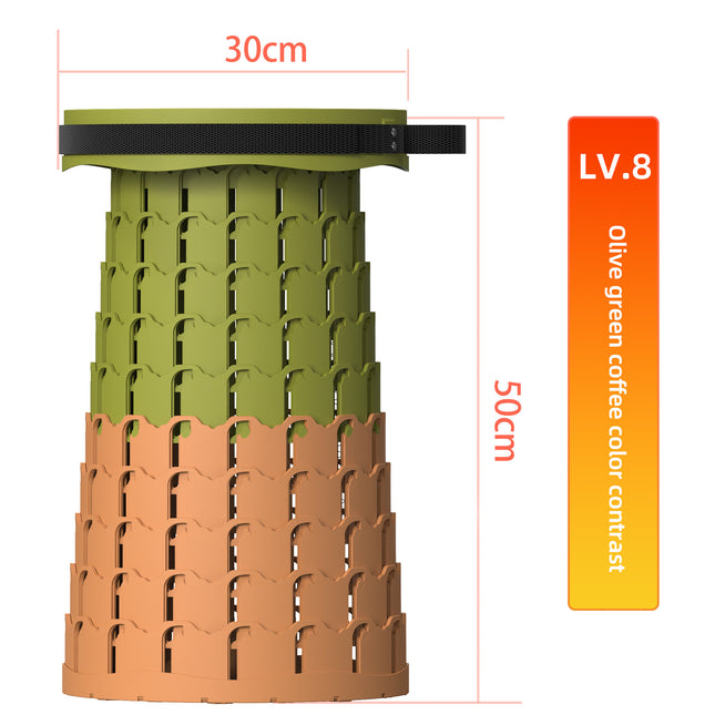 Portable Retractable Stool MAX Gen 8 Telescopic Camping Seat 50cm Tall Extra Wide Heavy Duty Olive Green & Coffee for Bush Camping & Fishing.