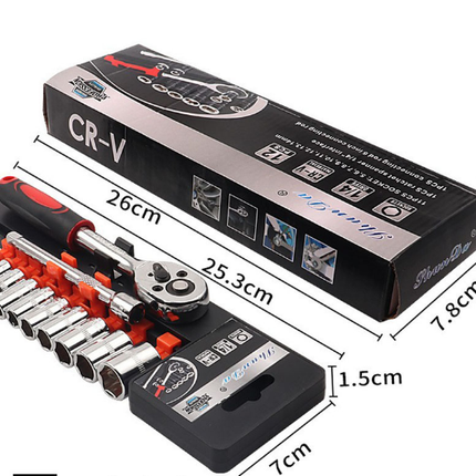 12 Piece 1/4 Inch Drive Ratchet and Metric Socket Wrench Set Professional Mechanics Tool Kit for Automotive Repair and Home DIY Maintenance.