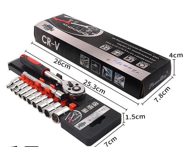12 Piece 1/4 Inch Drive Ratchet and Metric Socket Wrench Set Professional Mechanics Tool Kit for Automotive Repair and Home DIY Maintenance.