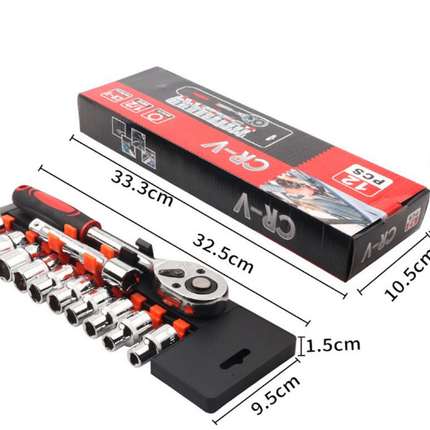 12 Piece 1/2 Inch Drive Ratchet and Metric Socket Wrench Set Heavy Duty Mechanics Tool Kit for Automotive Repair and Industrial Maintenance.