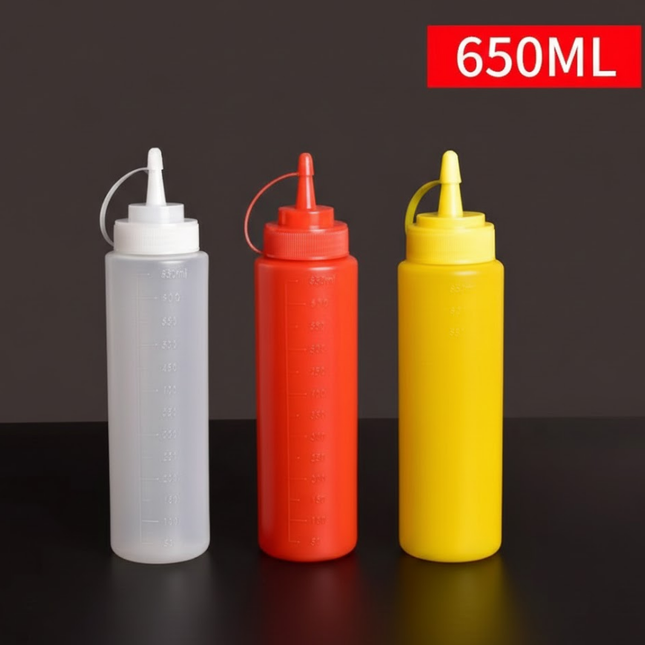 3 PCS Squeeze Sauce Bottle Set 650ml White Red Yellow Leakproof Condiment Dispenser for Salad Dressing Ketchup Mustard.