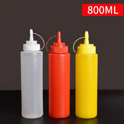 3 PCS Squeeze Sauce Bottle Set 800ml White Red Yellow Leakproof Condiment Dispenser for Salad Dressing Ketchup Mustard.