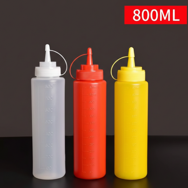 3 PCS Squeeze Sauce Bottle Set 800ml White Red Yellow Leakproof Condiment Dispenser for Salad Dressing Ketchup Mustard.