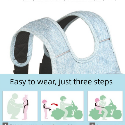 Children Motorcycle Safety Harness for Electric Bike Adjustable Kids Security Strap with Storage Bag Dark Blue Anti-Fall Protection Gear Front and Rear Use.