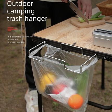 Portable Outdoor Camping Trash Bag Holder Stand Stainless Steel Folding Garbage Bag Rack for Picnic Kitchen and Student Desk Storage Natural.