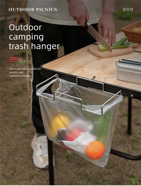 Portable Outdoor Camping Trash Bag Holder Stand Stainless Steel Folding Garbage Bag Rack for Picnic Kitchen and Student Desk Storage Natural.