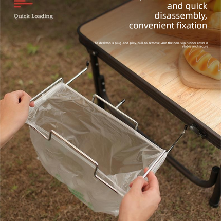 2 PCS Portable Folding Trash Bag Holder Stand Stainless Steel Garbage Bag Rack for Camping Picnic Kitchen and Student Desk Natural Finish.