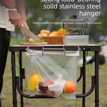 2 PCS Portable Folding Trash Bag Holder Stand Stainless Steel Garbage Bag Rack for Camping Picnic Kitchen and Student Desk Natural Finish.