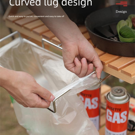 2 PCS Portable Folding Trash Bag Holder Stand Stainless Steel Garbage Bag Rack for Camping Picnic Kitchen and Student Desk Natural Finish.