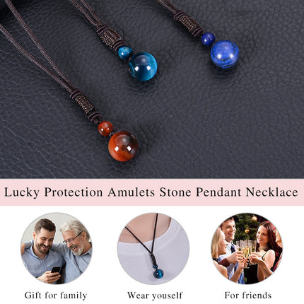 Natural Lapis Lazuli Pendant Necklace 14mm Bead Handmade Woven Adjustable Cord Retro Style for Men & Women Gift.