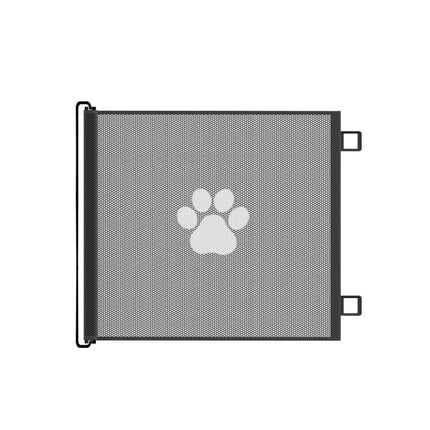 Retractable Pet Safety Gate 110x78cm Paw Print Mesh Dog Barrier No Drill Retracting Fence for Stairs and Doorways.