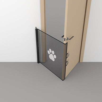 Retractable Pet Safety Gate 130x78cm Paw Print Mesh Dog Barrier Automatic Rebound No Drill Fence for Stairs and Doorways.
