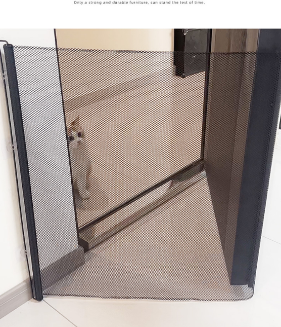Retractable Pet Safety Gate 130x78cm Paw Print Mesh Dog Barrier Automatic Rebound No Drill Fence for Stairs and Doorways.